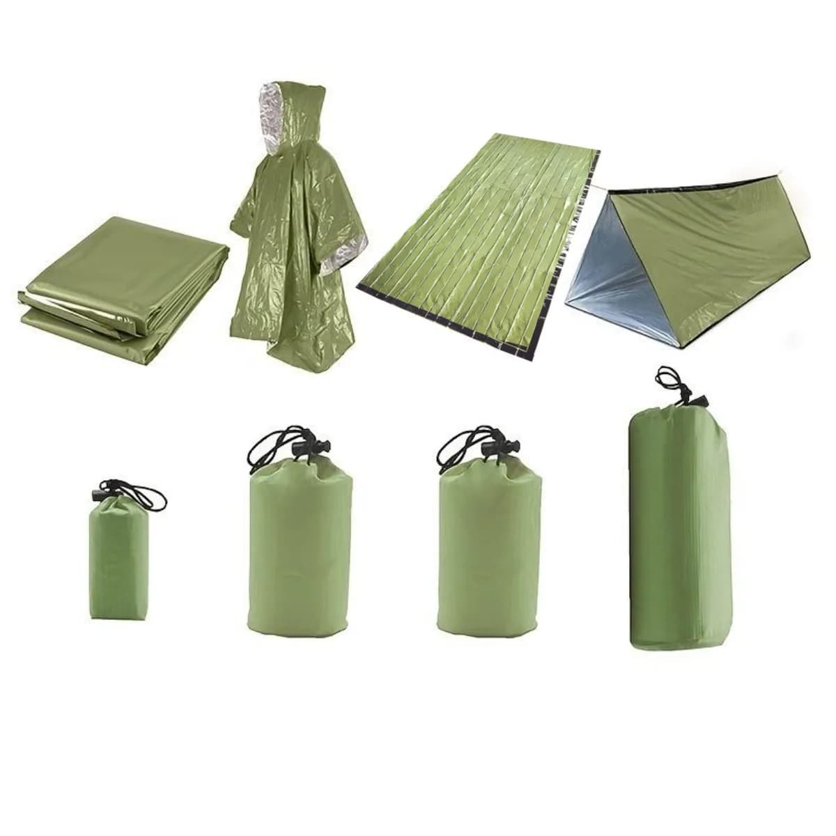 Outdoor emergency tent 4 pieces + sleeping bag + waterproof + set of first aid blanket pockets suitable for camping and outdoor hiking