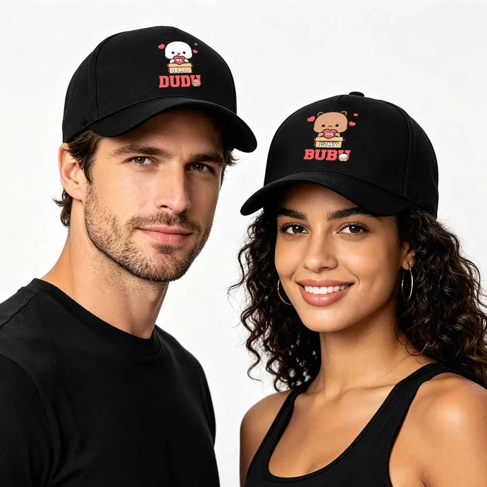 Bubu Dudu Matching Couple Sunscreen Hats Cute Anniversary Gift Hat Men Women Daily Casual Cotton Baseball Cap Couple Bear Cap