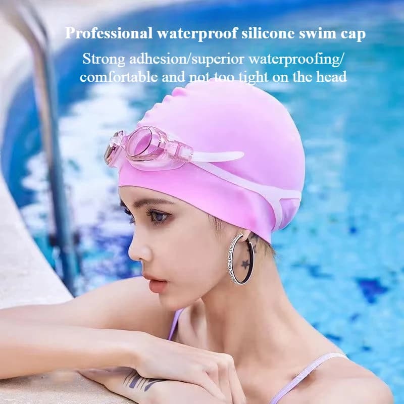 Silicone swim cap Adult ear protector Waterproof head Comfortable high-elastic diving head anti slip cover Non-wet hair