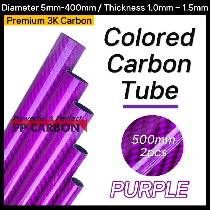 2 pz/lotto 500mm tubo in fibra di carbonio viola per parti di elicotteri RC tutte le dimensioni OD 6-30mm tubo in carbonio colorato materiale 3K