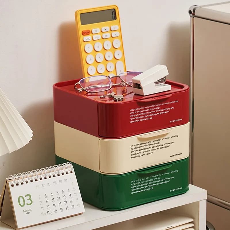 Pratica scatola portaoggetti per organizer da tavolo con cassetto impilabile per scrivania in dormitorio, materiale scolastico per studenti, cancelleria e accessori