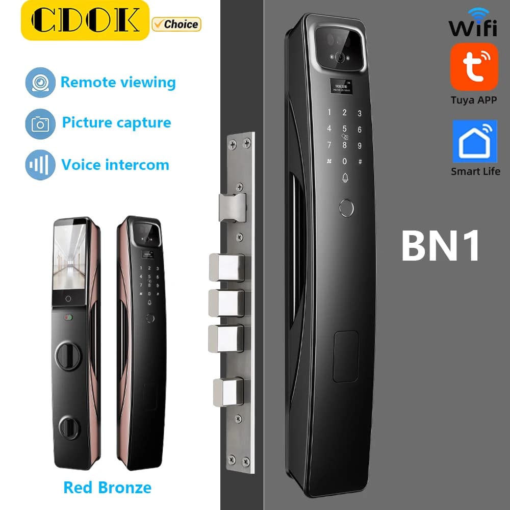 CDOK BN1 Tuya WiFi serratura intelligente completamente automatica, citofono vocale, visiva remota, con telecamera cat-eye