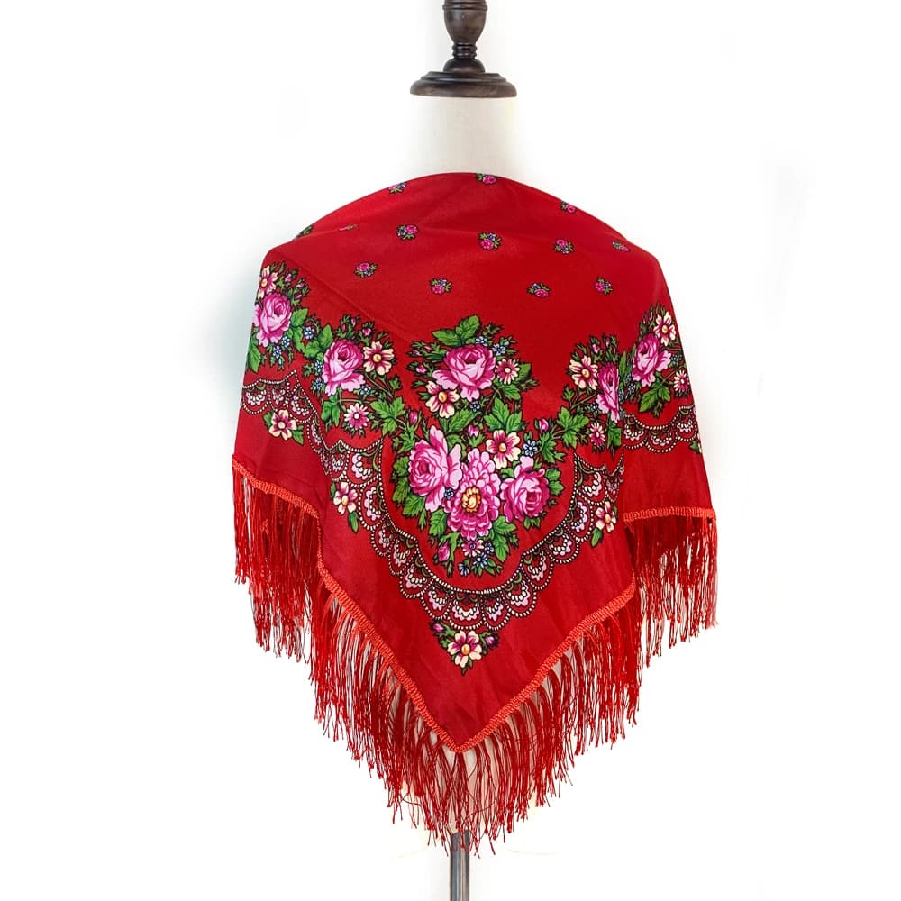Traditional Russian Square Scarf Women Luxury Floral Print Fringed Bandana Shawl Lady Headband Scarves Babushka Head Wraps