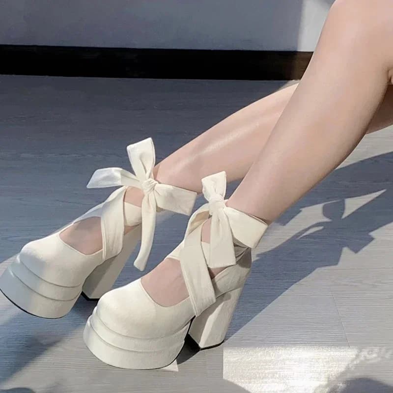 Scarpe da donna Mary Jane con plateau firmate Scarpe eleganti con cinturino incrociato e tacco spesso Scarpe da donna con tacco stile college