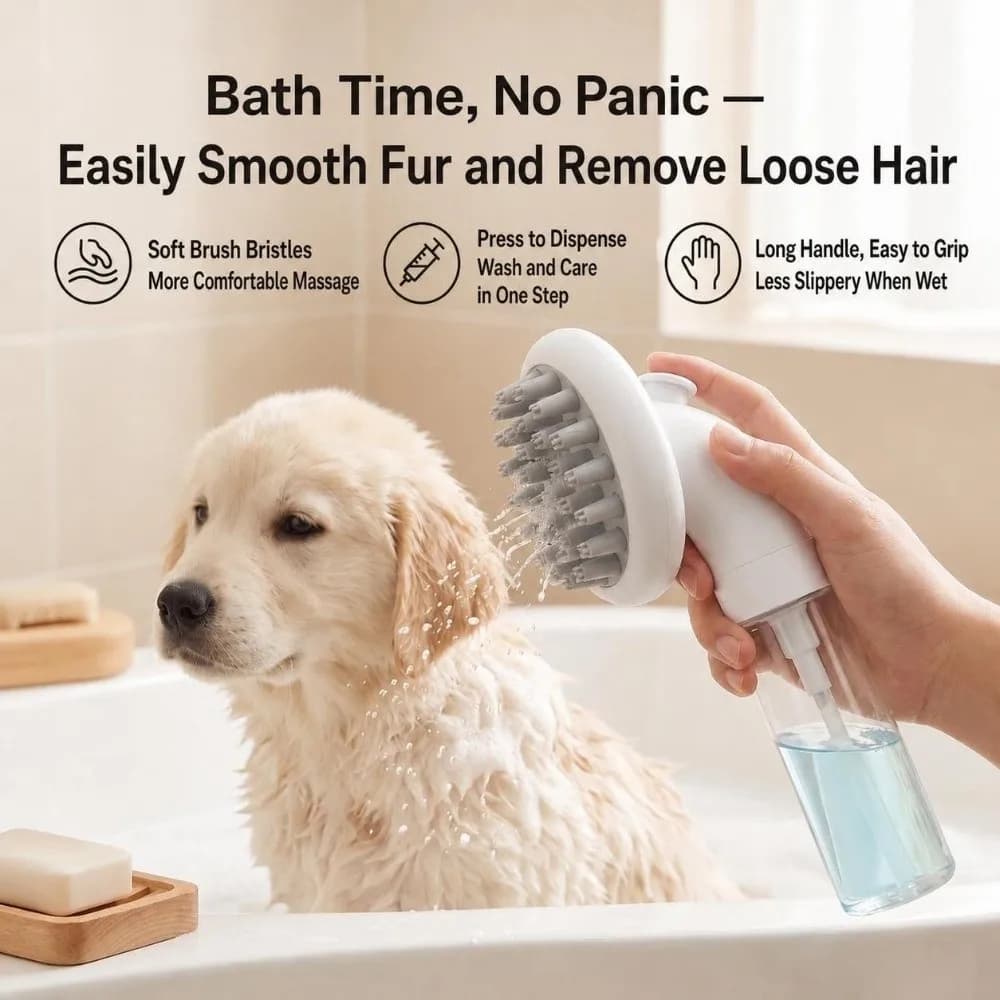 Soft Silicone Dog Bath Brush 36 Clean Massage Soap Dispensing Shampoo Brush 3 In1 Design Foaming Scrubber Pet Grooming Washing
