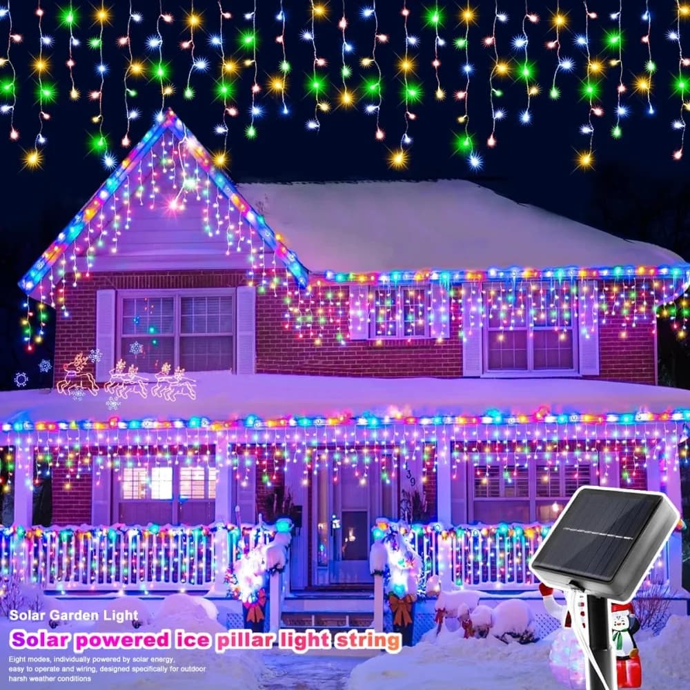 Luci Solari a Cascata per Esterni, Impermeabili, per Decorazioni di Grondaie, Giardini, Feste e Festività, Decorazioni per la Casa