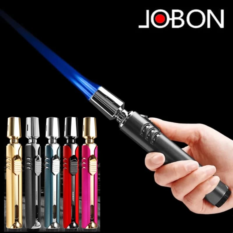 Metal High-temperature Outdoor Inflatable Lighter Transparent Air Window Windproof Three Flame Blue Flame Cigar Lighter