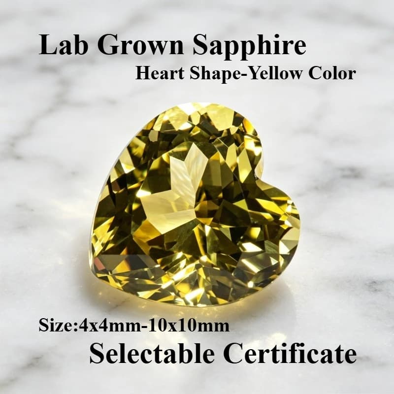 Top Lab Grown Sapphire Heart Shape Yellow Color Charms Gemstone for DIY Ring Necklace Earrings Making Selectable Certificate