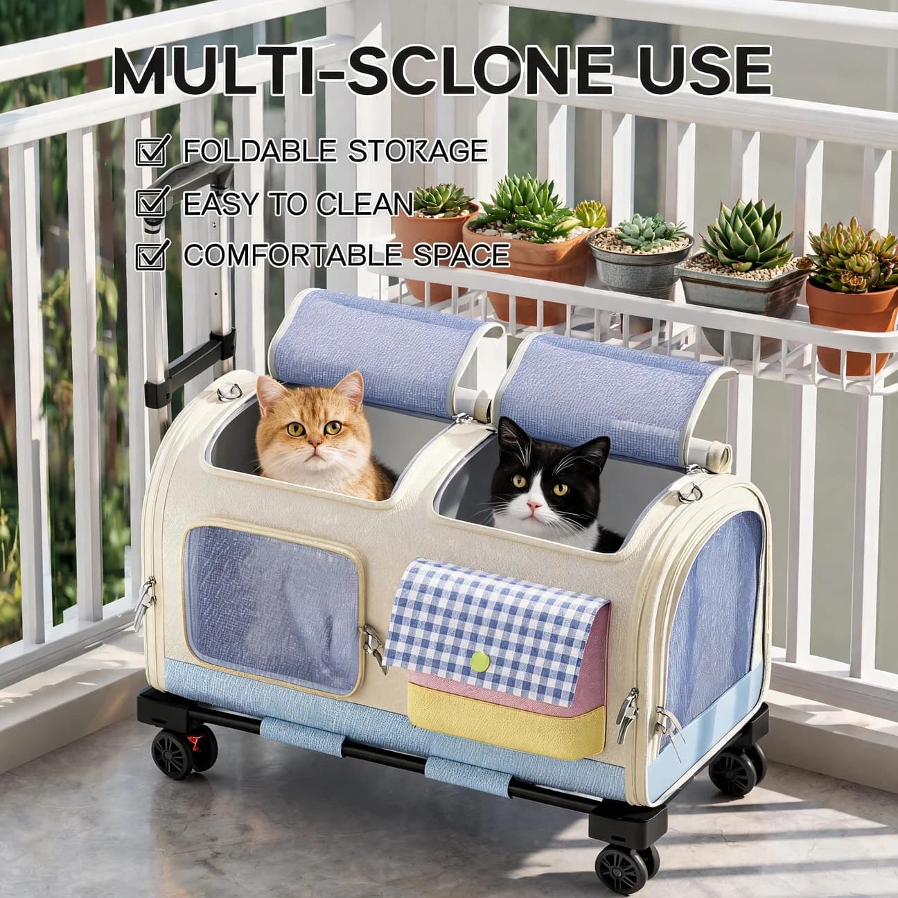 Pet Stroller Foldable Large Portable Pet Trolley Case Rolling Cat Carrier with Wheels for 2 Cats for Travel Walking and Camping