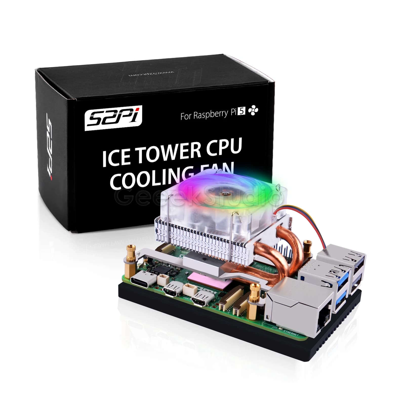 LED RGB light cooling fan for low profile ice tower cooling CPU for Raspberry Pi 5