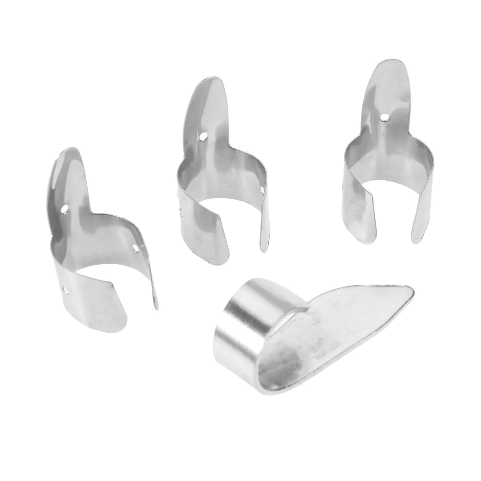 Plettro per pollice da dito da 4 pezzi (1 pollice + 3 X dito) metallo argento per chitarra acustica stile dito basso ukulele banjo