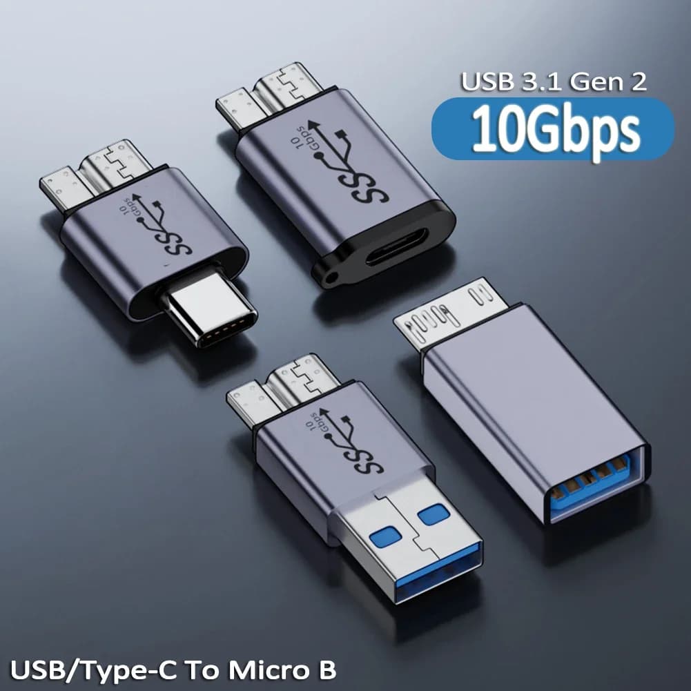 Adattatore USB TYPE-C a Micro B per HDD, USB3.1 Gen2 10Gbps 7.5W, da Micro B a USB C 3.1 per cavo disco rigido, SSD esterno, HDD