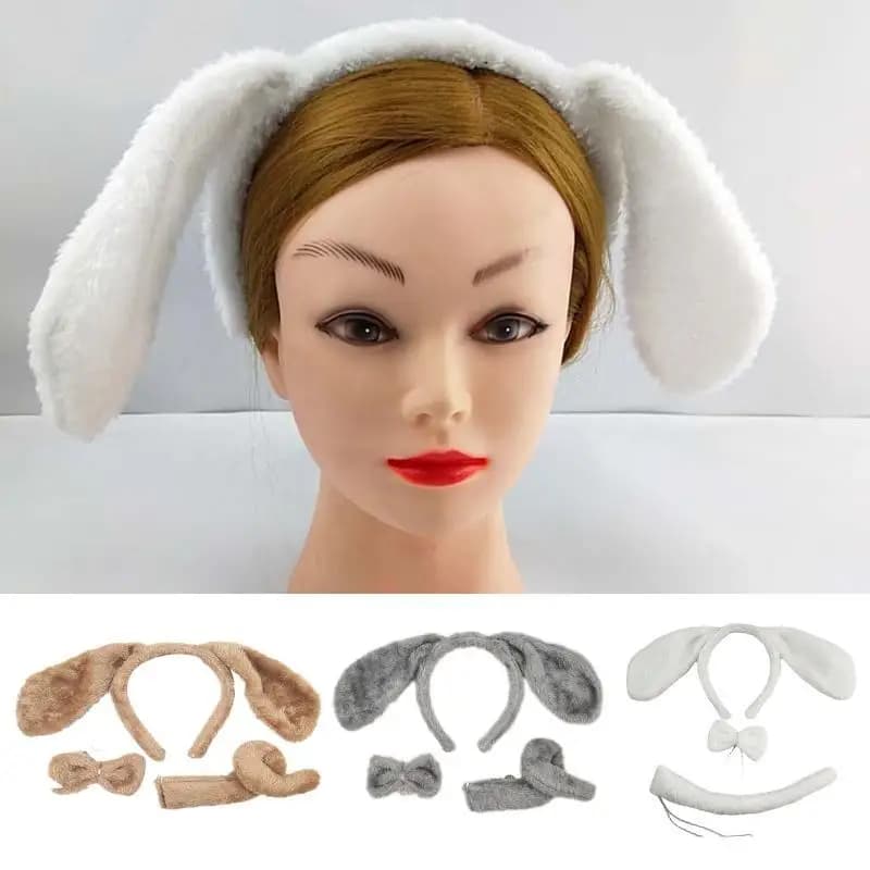 Plush Animal Cosplay Hair Hoop Dog Ears Headband/ Bow/ Tail Set Animal Cosplay Accs for Theme Party Cosplay Party