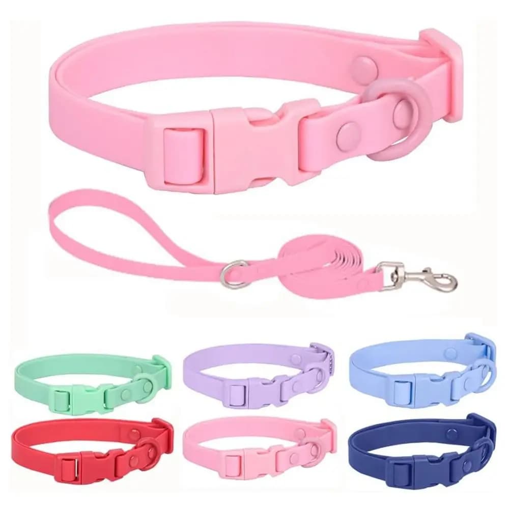 Set di guinzagli per collare per cani regolabile Collari per animali domestici in PVC lavabili impermeabili Combo Guinzagli per cani morbidi con fibbia a sgancio rapido resistenti allo sporco