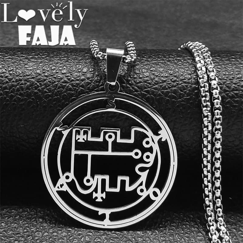 Demone STOLAS Sigil Satan Collana con ciondolo in acciaio inossidabile Sigillo Donna Argento Colore Hollow Baphomet Collane Gioielli Regalo N7091S