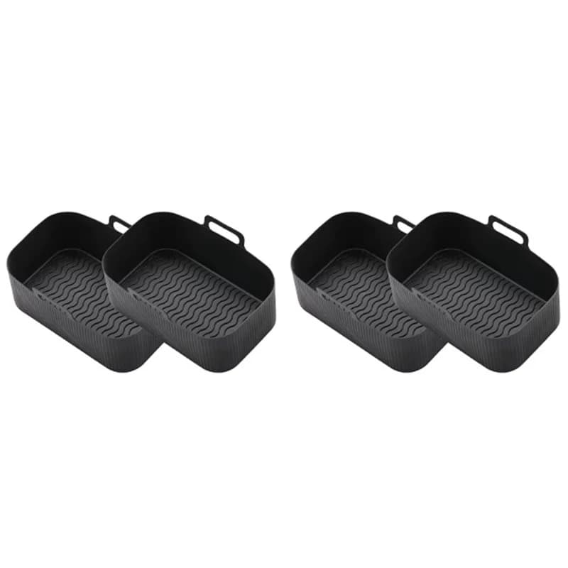 A59P New 4Pcs Silicone Pot For Air Fryer Foldable Basket Air Fryer Rack With Handles Black