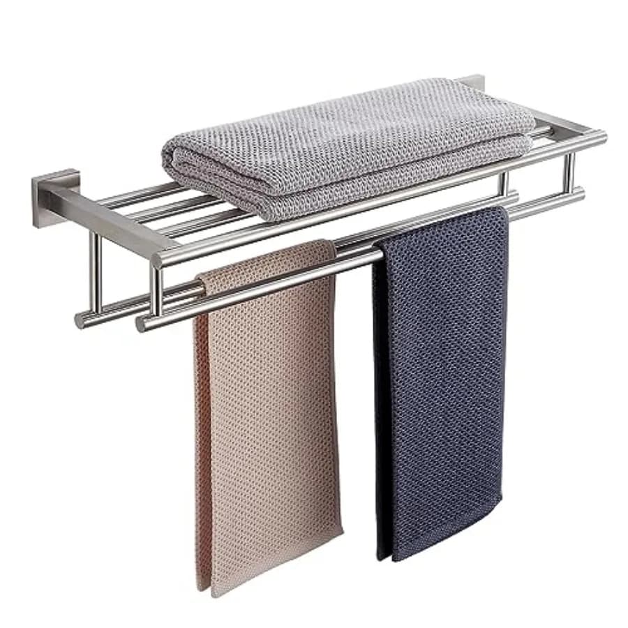 Portasciugamani da Bagno 24 Pollici con Doppia Barra, Portasciugamani a Muro in Acciaio Inox SUS304, Mensola per Asciugamani da Hotel