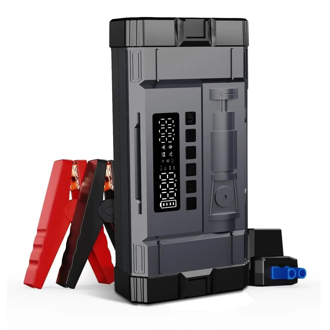 Avviatore di Emergenza Portatile 20000mAh con Batteria al Litio, Compressore d'Aria, Luce LED, Ricarica USB-C, Uscita 150W e Display Digitale