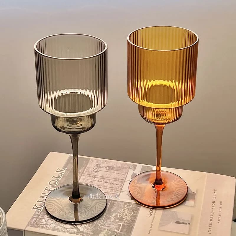 350ml Color Nordic Stripe Goblet Wine Glasses Red Wine Glasses Cocktail Juice Sparkling Water Glasses Party Wedding Barware