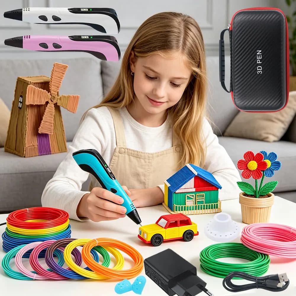 3D Pen children 3D Printing Pen Set With Power Adapter LCD Display Storage Box Color PLA Filament Kids Birthday Christmas Gifts