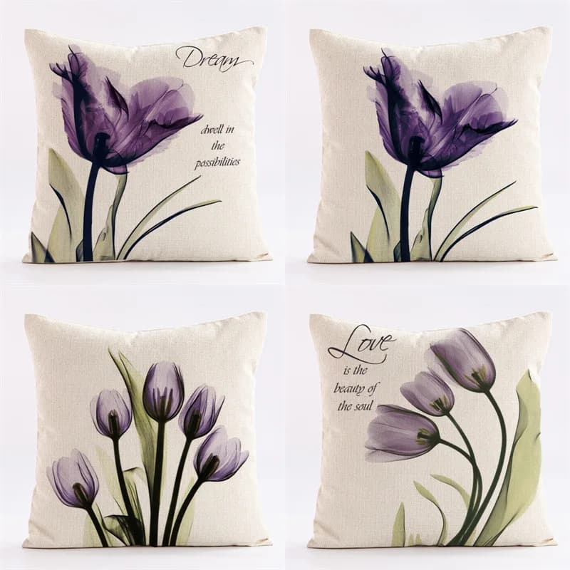 Fodera per cuscino con motivo tulipano viola con stampa corta in peluche per fodere per cuscini con decorazione per divano del soggiorno