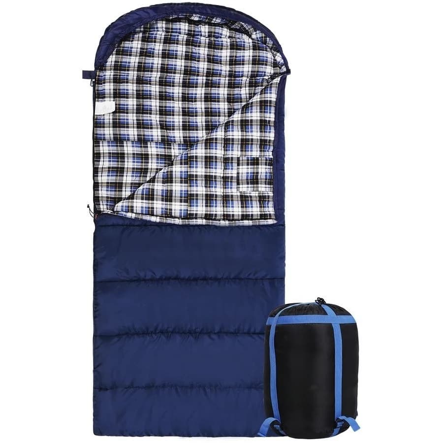 Pelo in Flannel for Adults, Comfortable Pelo bags in Cotton for Camping with Staccable Hood, Red Grey Blue Black