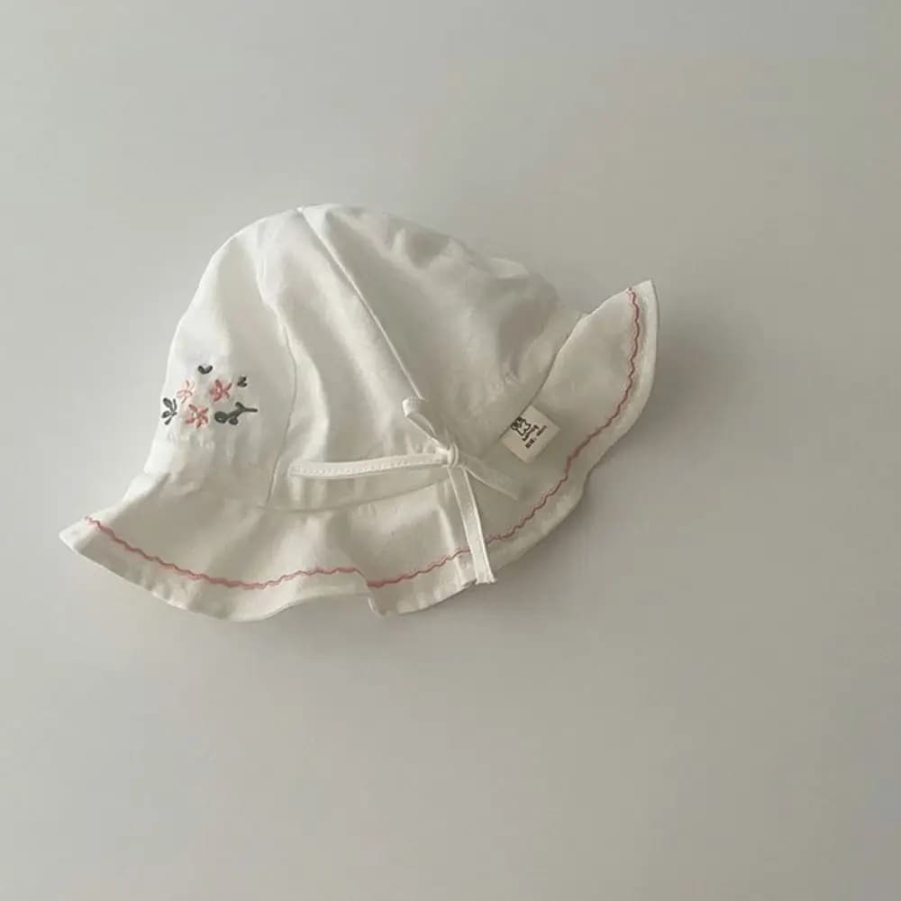 Cappello da pescatore per neonati e bambine, tinta unita, con fiore e cuore, a tesa larga, plissettato, con protezione solare