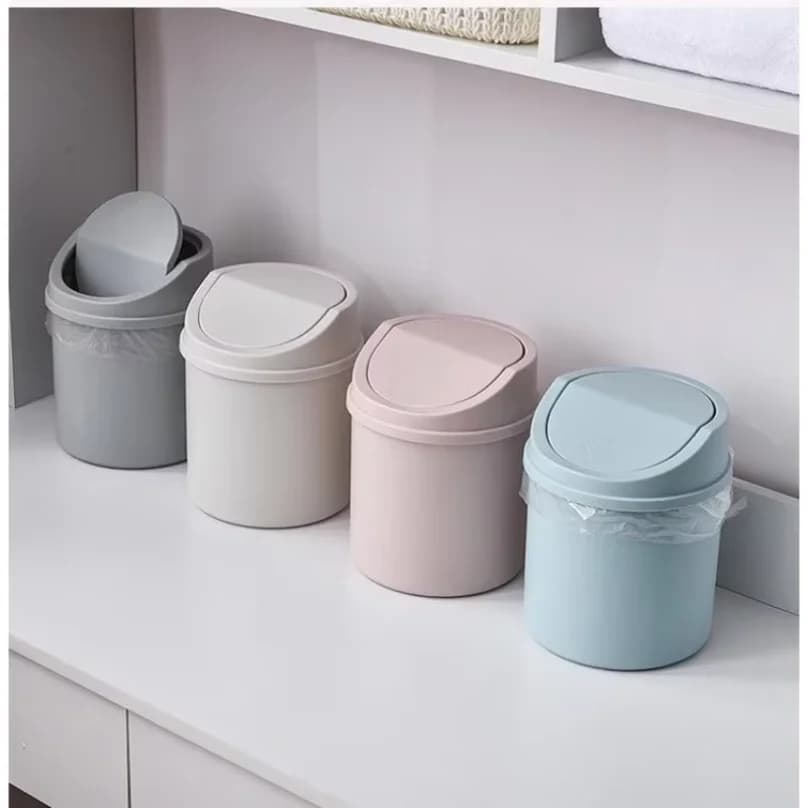 Mini Desktop Trash Can With Lid Small Tube‑shaped Garbage Bin For Bedroom Office Workspace Desk Storage Home Decor Holiday Gift