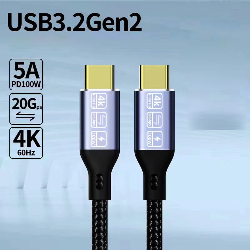 USB 3.2 20Gbps 20V 5A 100W Cavo USB C a Type-C 3.2 Gen2 Trasferimento dati USB C SSD Cavo disco rigido 4K 60Hz PD100W Ricarica rapida