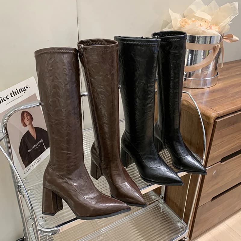 Women's Shoes 2025 Autumn Winter Knee Boots Fashion Knight Long Boots for Women Shoes with high square heel for women Botas Mujer