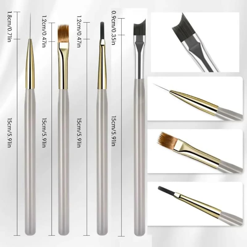 Set di 1/4 Pennelli per Nail Art a Quadretti Francesi - Penna per Disegno a Rete per Estensione Unghie in Gel UV Fai da Te