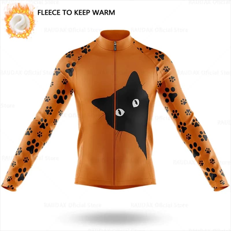 Maglia da ciclismo invernale Cartoon Cat da uomo in pile termico manica lunga felpa da corsa MTB abbigliamento da ciclismo giacca da bici Ropa Ciclismo
