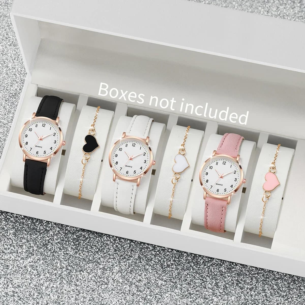 4/6 pcs fashion Arabic dial women's watch women's leather strap quartz wristbands heart-shaped bracelets set Reloj Mujer (without box)