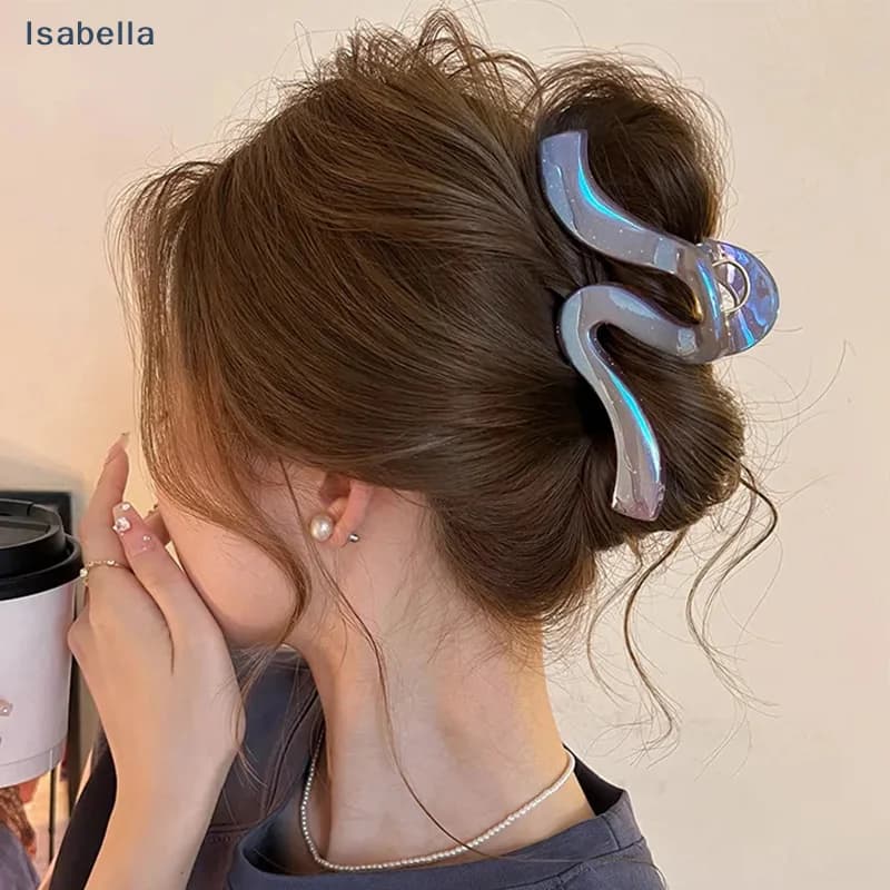 ♩ Fermaglio per capelli a onda iridescente con glitter, grande clip a squalo in acrilico per capelli spessi, accessori per capelli alla moda