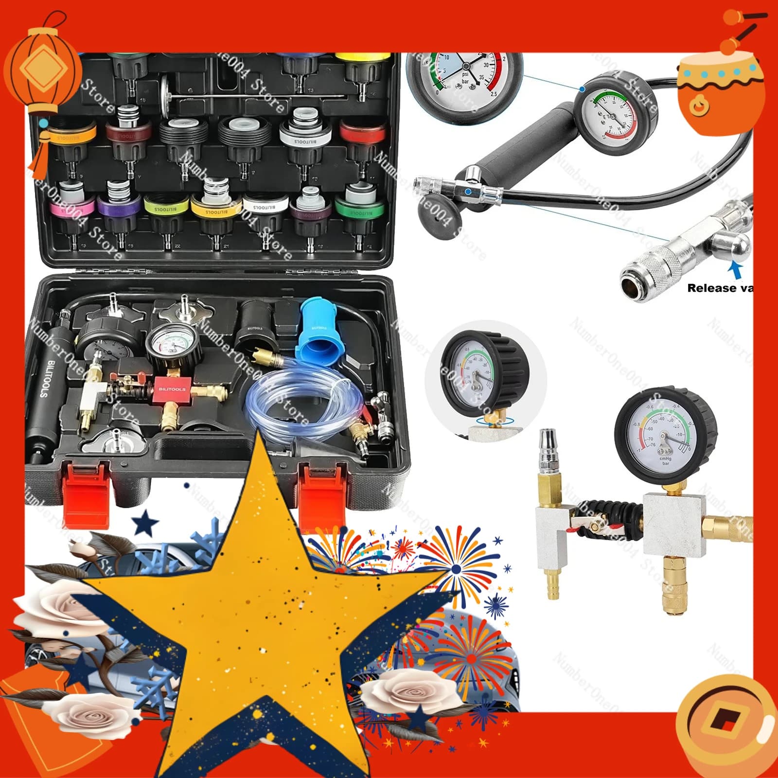For Universal Fit Radiator Pump Pressure Tester Kit for Car Motorcycle Truck Coolant Vacuum Refill Tool Kit 28-Piece