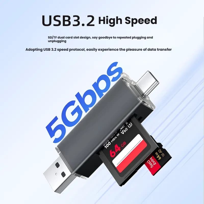 Lettore di schede USB 3.2 tipo C lettura multifunzionale scheda di memoria SD Adattatore per scheda di memoria TF adatto per riporre nei telefoni cellulari, cam
