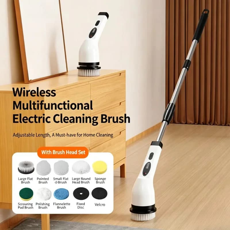 Nuova Spazzola Elettrica per Pulizia, Scrubber Rotante 10 in 1, Strumenti per Pulizia di Cucina/Bagno/Soggiorno, Spazzola Domestica
