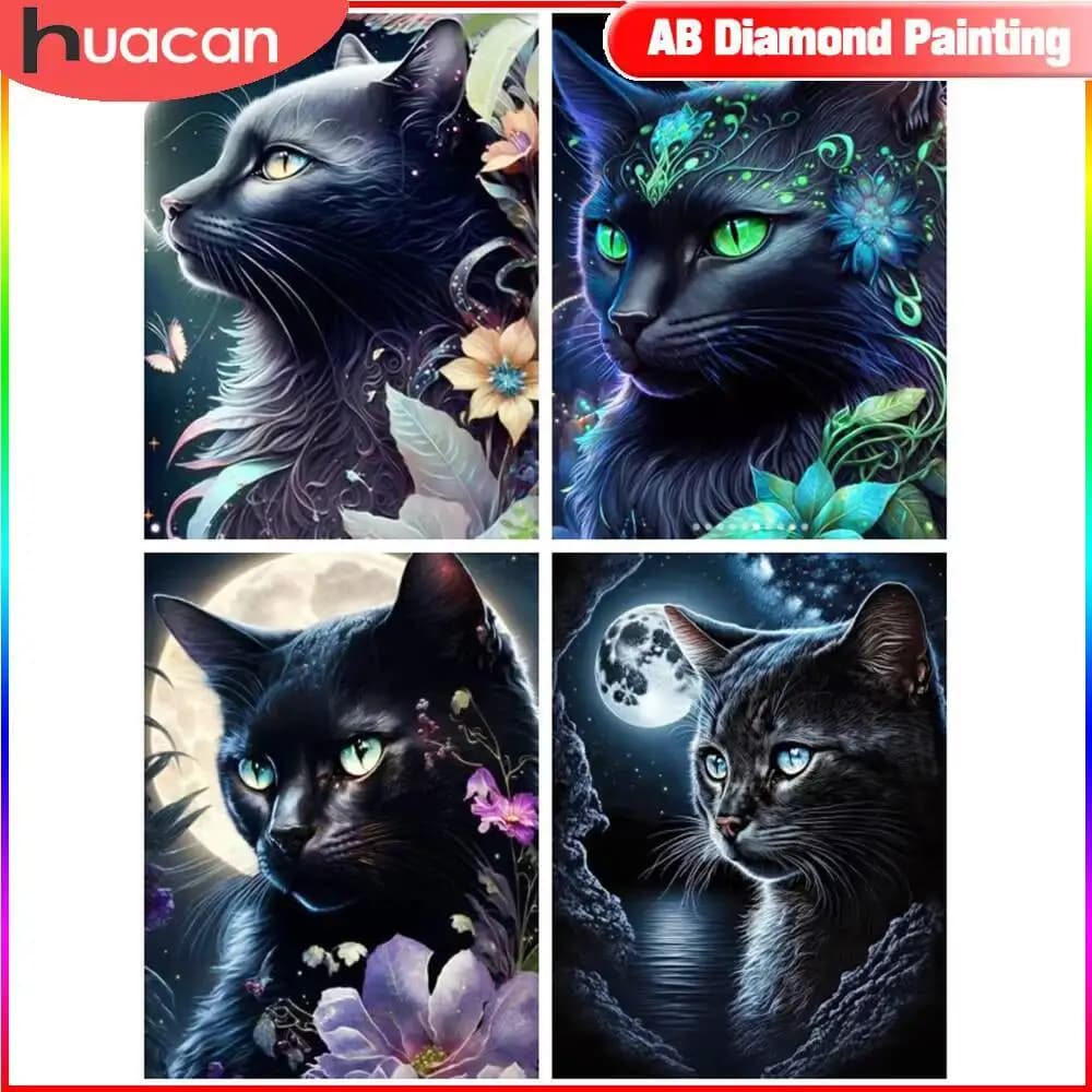 HUACAN Animal Diamond Painting nuova collezione 2023 Cat Full Square Round Drill Mosaic Flower Moon Home Decor