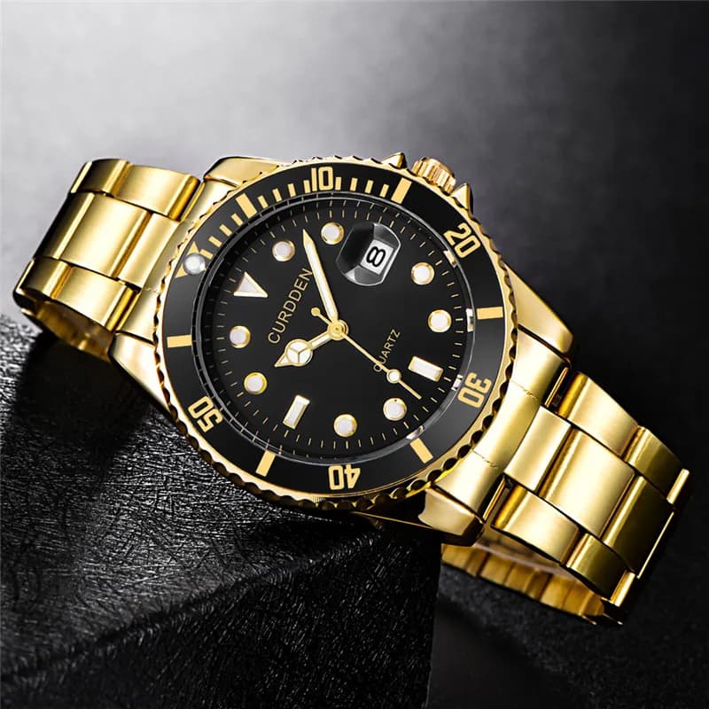 Men Original Famous Gold Brand Watches Fashion Stainless Steel Strap Full Date Quartz Watch Montre Homme Reloj Hombre Relogio 2025