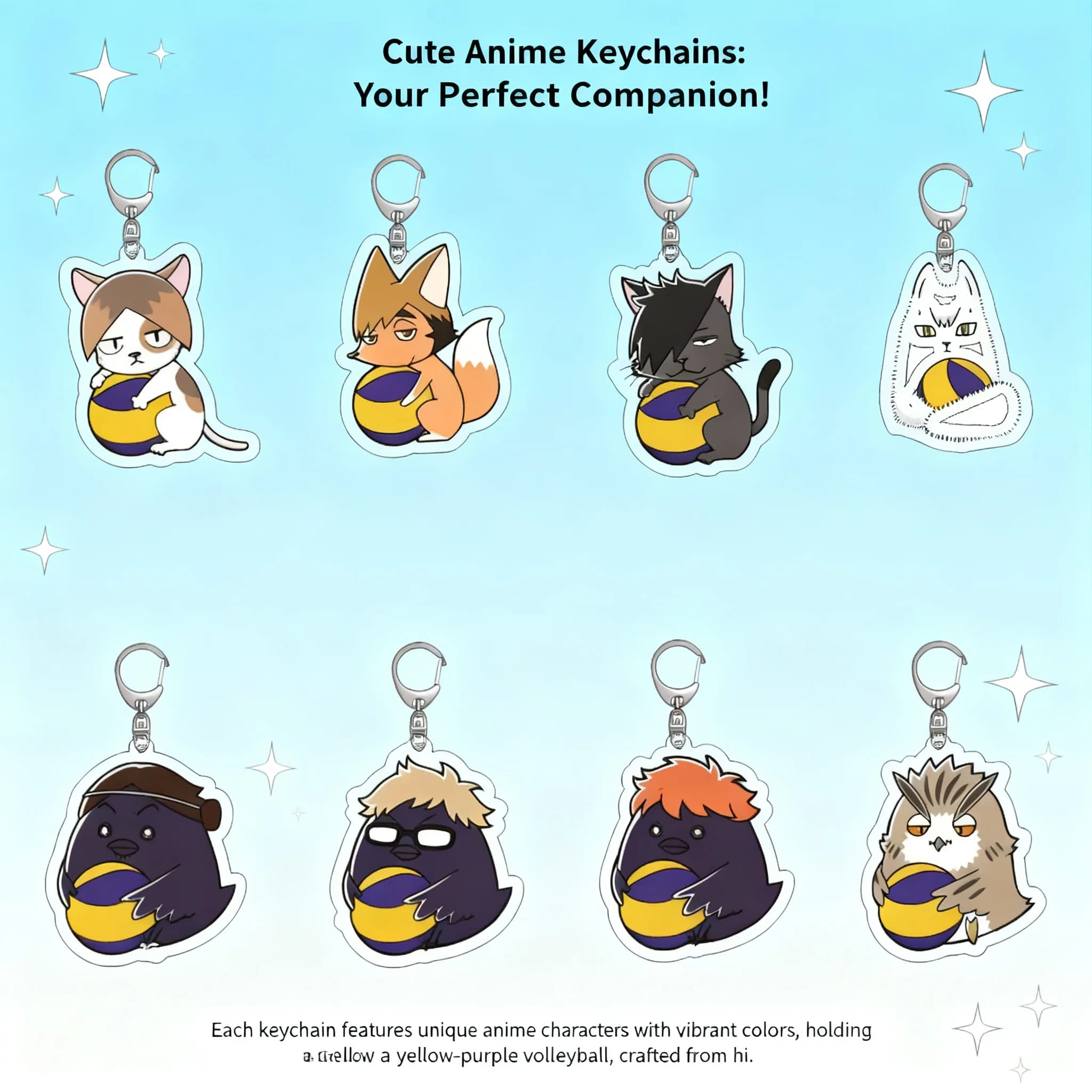Keyring Haikyuu, Acrylic Pendant with Volleyball Characters, Hinata Shoyo, Kageyama Tobio, Charm 'Wake Up', Merchandise for Fan