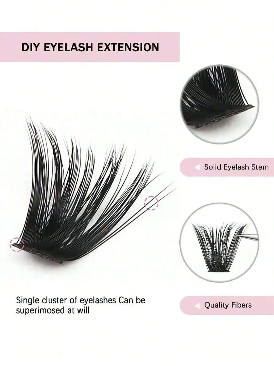 Kit per Extension Ciglia Fai-da-Te 200 Pezzi - Ciglia a Ciuffi Curvatura D con Strumenti Applicatori per Volume Naturale e Applicazione Facile a Casa