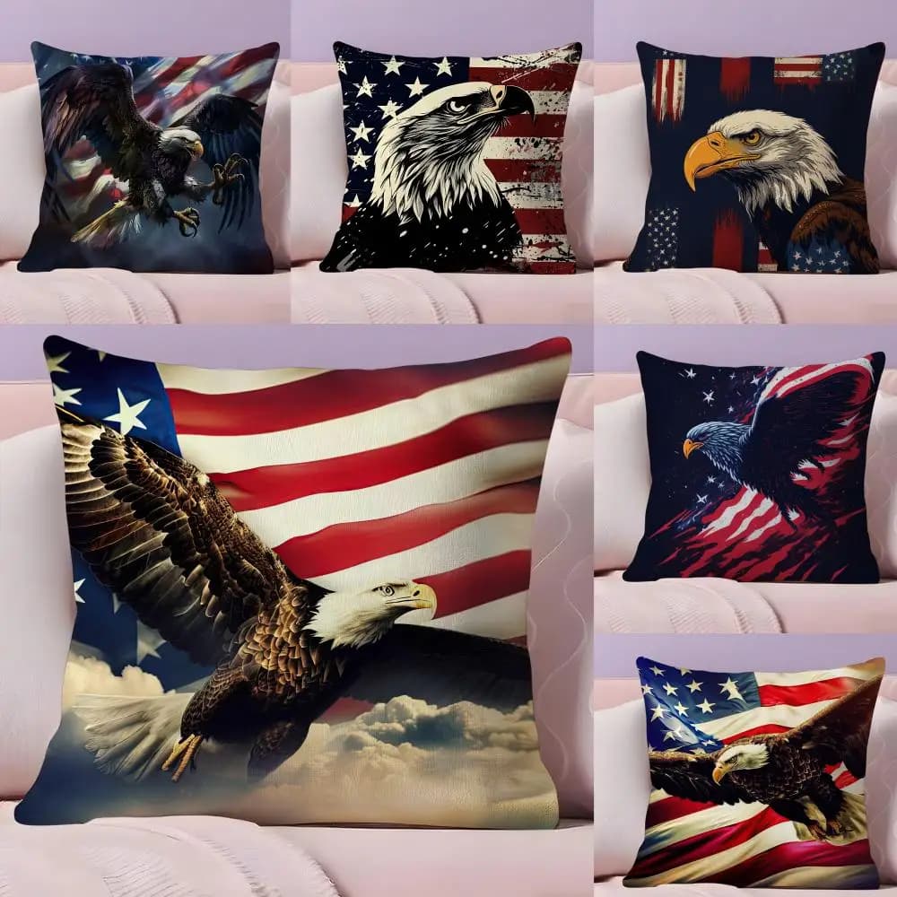 Fodera per cuscino con bandiera americana e aquila, in tessuto felpato morbido, stampa fronte-retro, per divano, calda, invernale, regalo per la casa