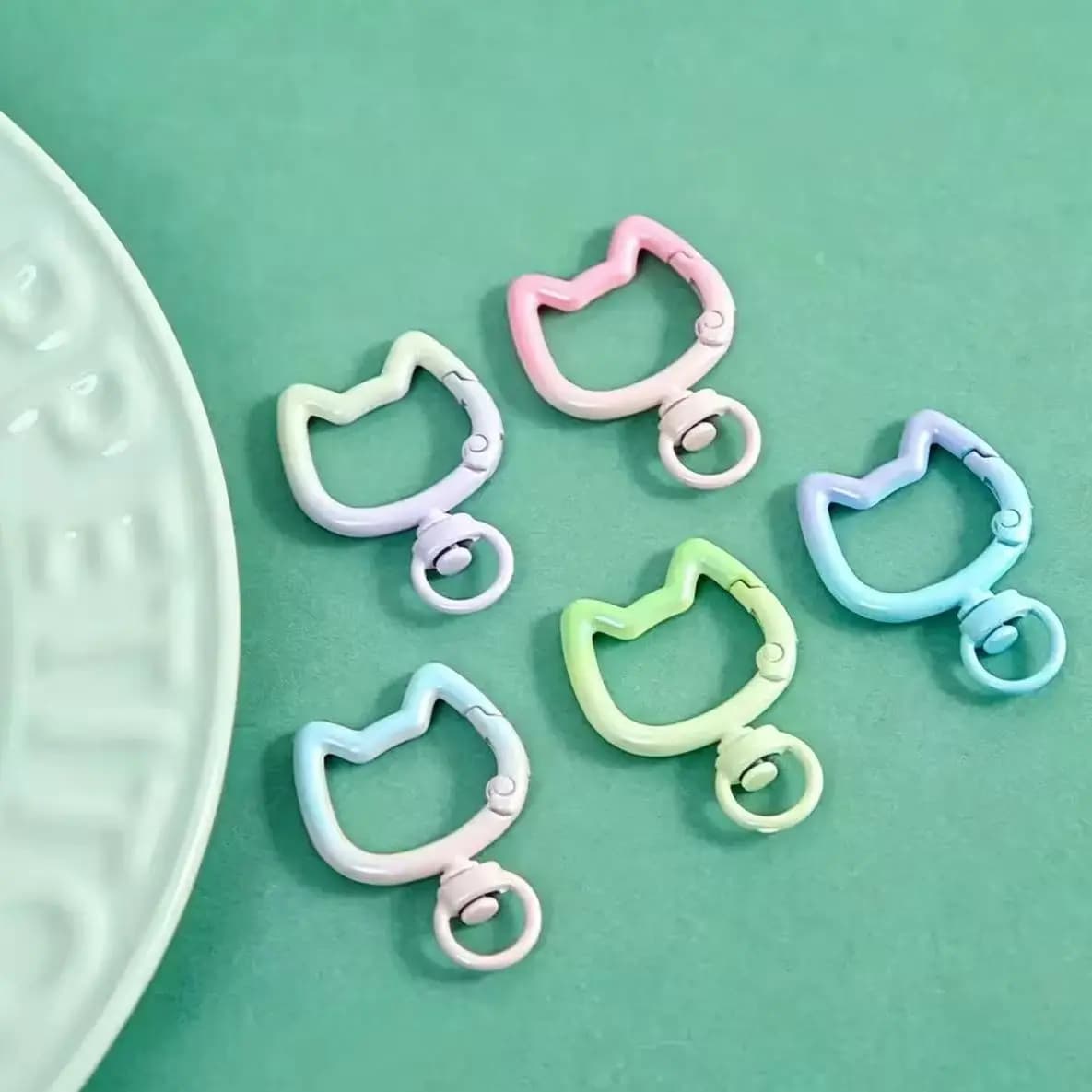 5-10PCS Gradient Cute Cat Clasp Openable Connector Carabiner Key Chain For DIY Keychain Jewelry Making Supplies Crafts