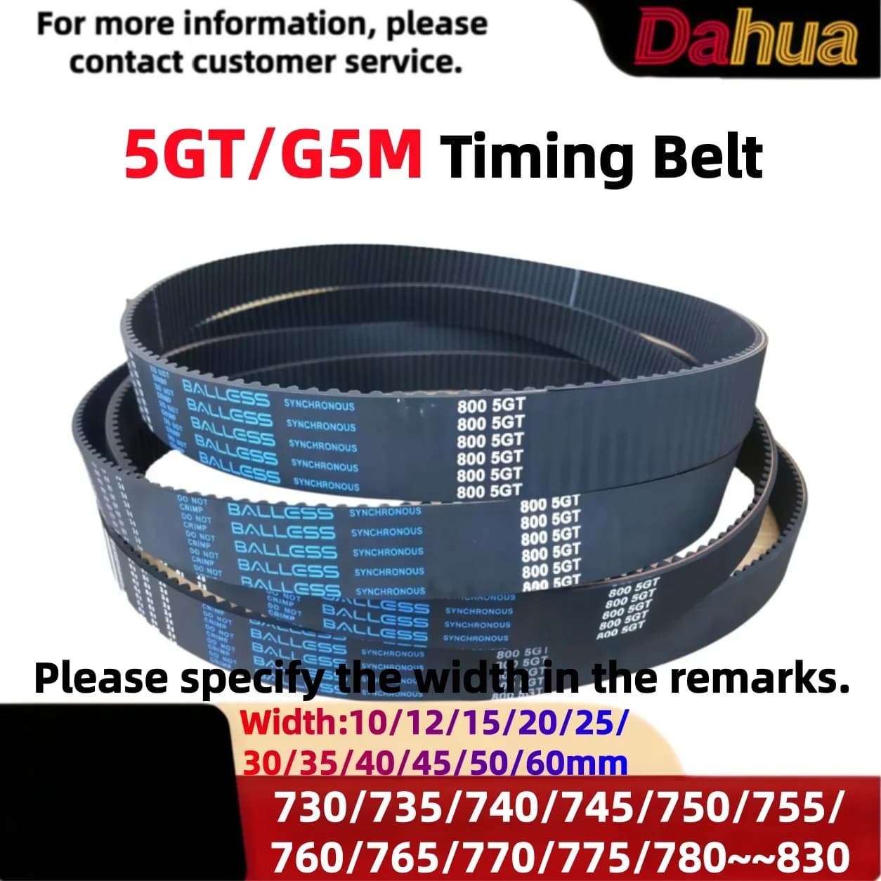 5GT Timing Belt Closed Loop Rubber Synchronous Belt 5mm Pitch L 730~830-5GT W10-60mm for 3D Printer CNC Laser Engraver Machine
