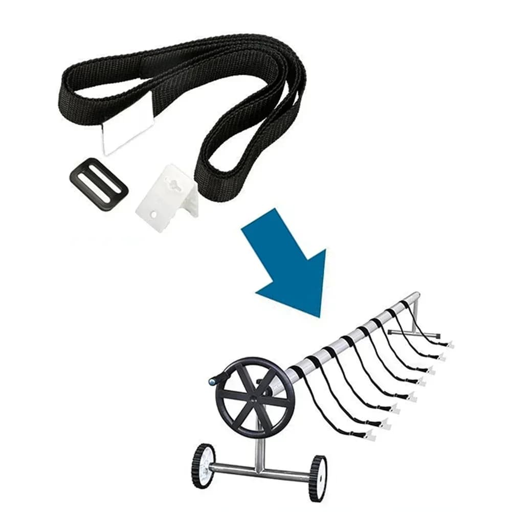 Set di bobine per copertura per piscina Bobina di stoccaggio per piscina Kit di clip per cinghia di fissaggio per rullo di copertura solare per piscina Accessori per piscina