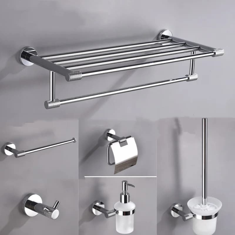 Bright Chrome Plated Stainless Steel Wall Mounted Hand Towel Bar Toilet Paper Holder Bathrobe Hook Soap Dish Toilet Brush Set