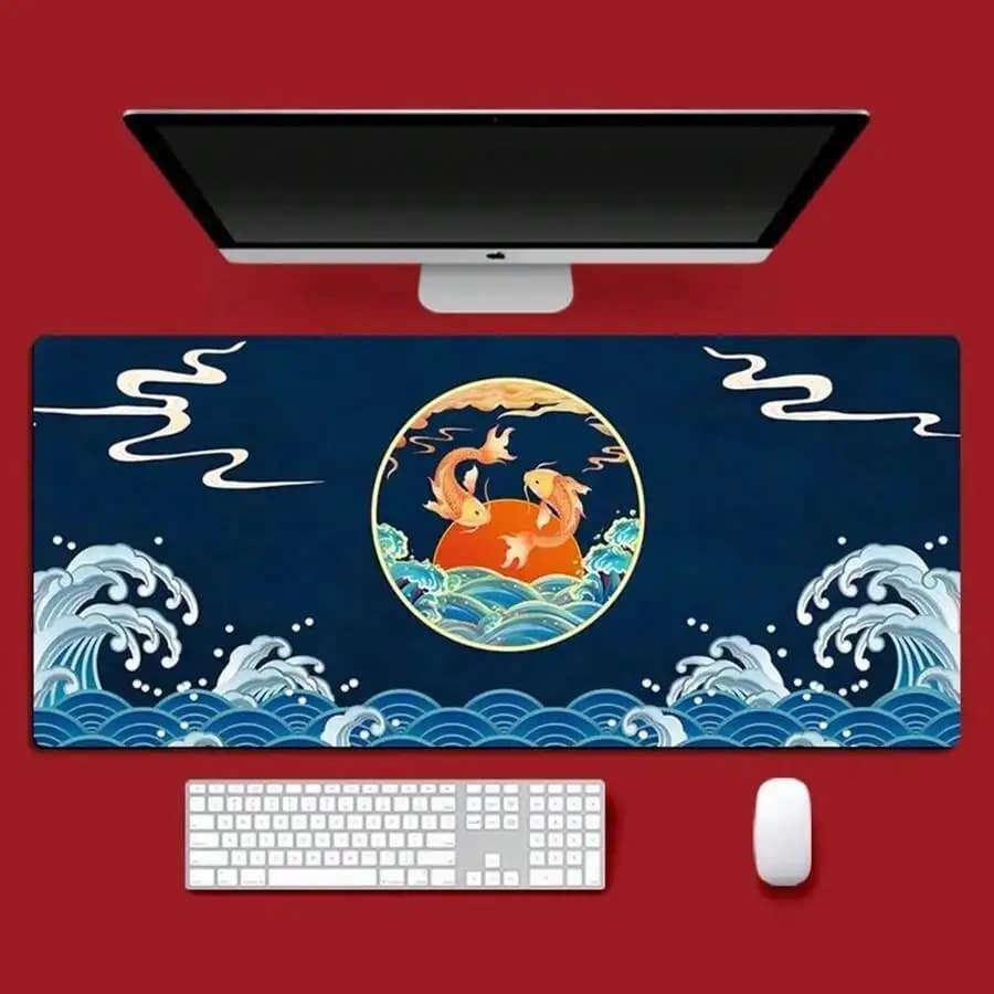 Japanese Koi Fish Sun Cloud Art Desk Mat Large XXL Gaming Mousepad
