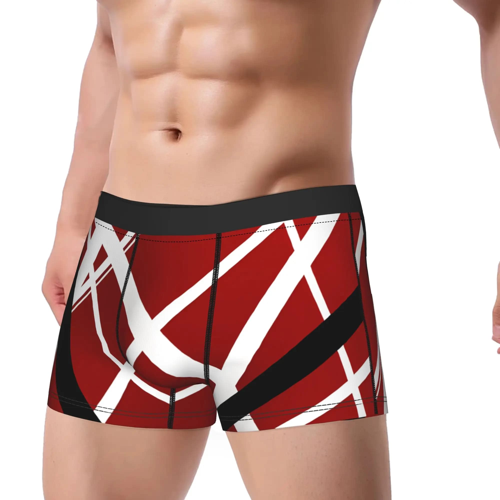 Abstract Red And White With Lines Van Halen Shorts Briefs Underwear High Quality Men Breathable Trunk Custom Plus Size Panties
