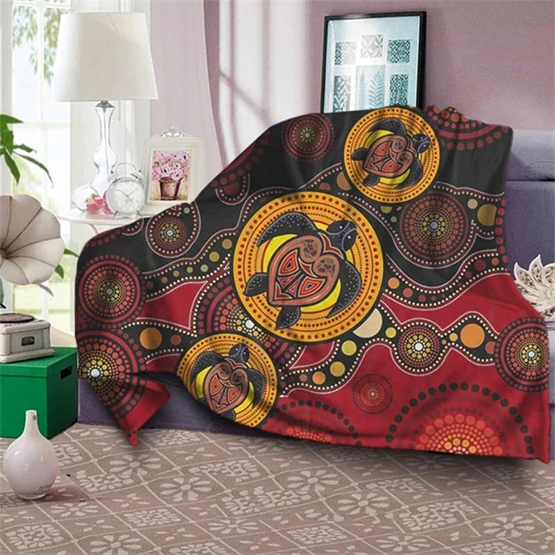 Aborigeno Australia Tartarughe Indigene Design Coperta di Flanella Inverno Caldo Queen Size Letto Divano Soffici Coperte di Peluche Trapunta