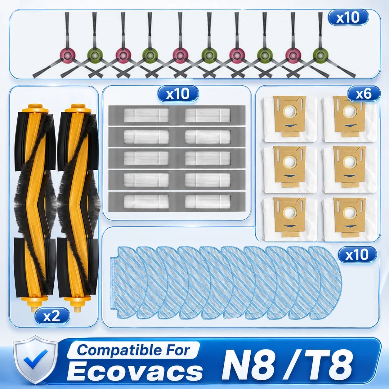 Fit For Ecovacs Deebot N8/T8/T5/N8 Pro/N10 Plus Main Brush Side Brush HEPA Filter Mop Dust Bag Robot Vacuum Accessories Kit